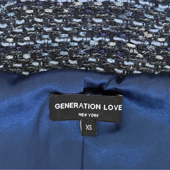 Generation Love Navy Cropped Tweed Kristen Blazer Jacket with Silver Chain, XS - Picture 6 of 11